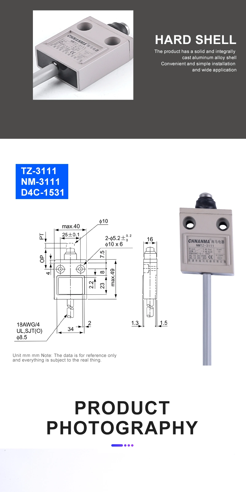 Tz-3102 Series Limit Switch UR Inner Core Parallel Top-Roller Stainless Customized Length